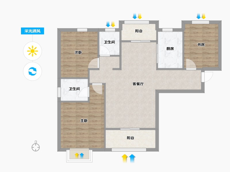 陕西省-西安市-曲江三迪枫丹-84.11-户型库-采光通风