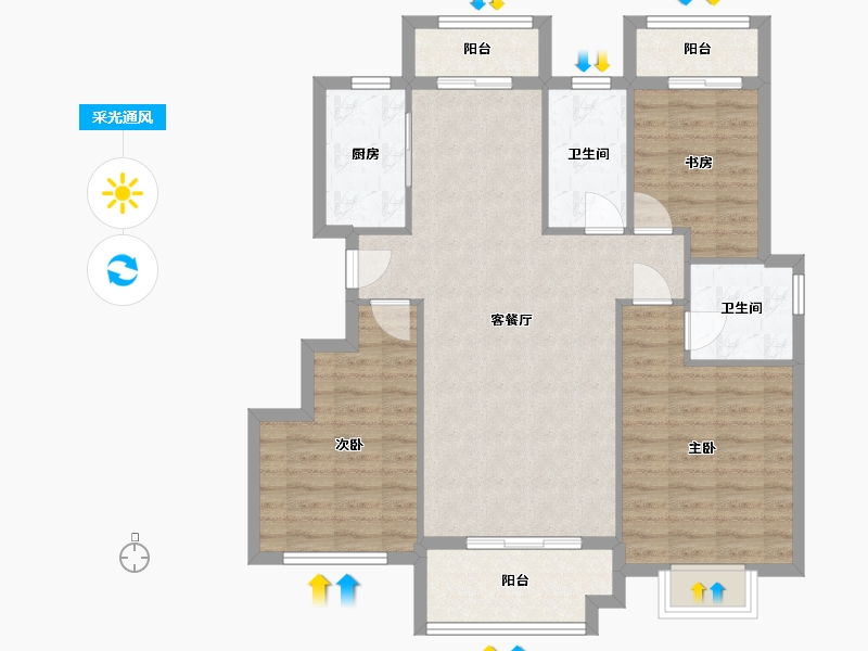 江西省-吉安市-金色海岸-96.62-户型库-采光通风