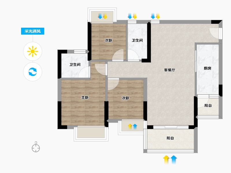 广东省-广州市-方圆・御府-69.72-户型库-采光通风