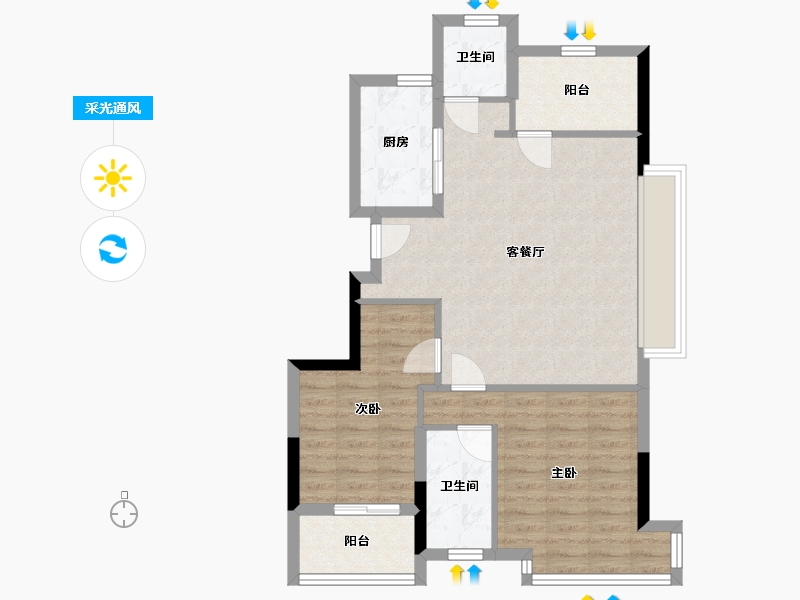 浙江省-杭州市-德信时代公馆-76.39-户型库-采光通风