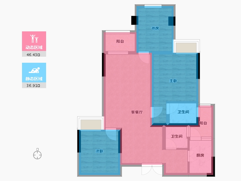 重庆-重庆市-首钢鎏云大道-72.85-户型库-动静分区