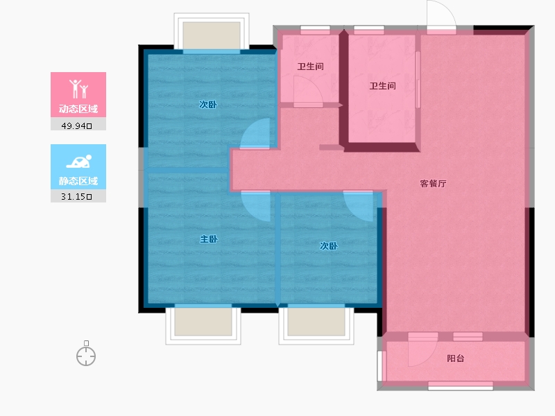 辽宁省-沈阳市-碧桂园・银河城-72.37-户型库-动静分区