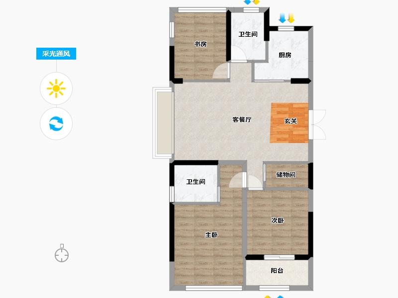 浙江省-宁波市-荣安劝学里-84.44-户型库-采光通风