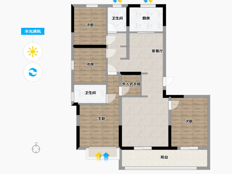 安徽省-合肥市-融创・滨湖印-108.56-户型库-采光通风