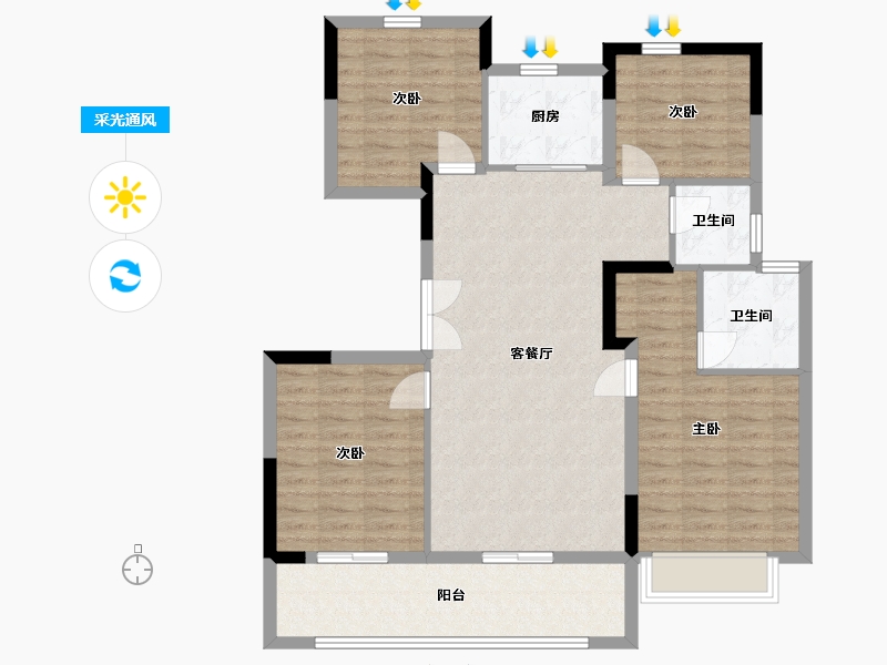 安徽省-合肥市-禹洲绿城�m园-103.64-户型库-采光通风