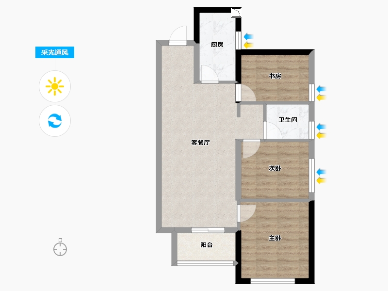 四川省-成都市-青白江万科公园大道-64.00-户型库-采光通风