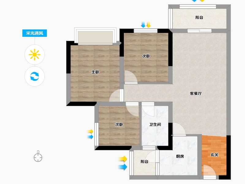 四川省-成都市-融创�Z凌溪-70.83-户型库-采光通风