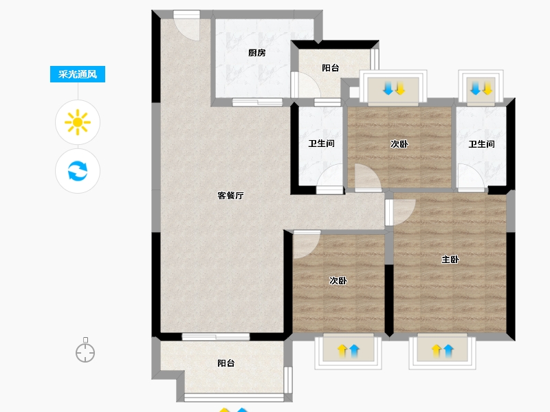 湖北省-孝感市-碧桂园-83.99-户型库-采光通风