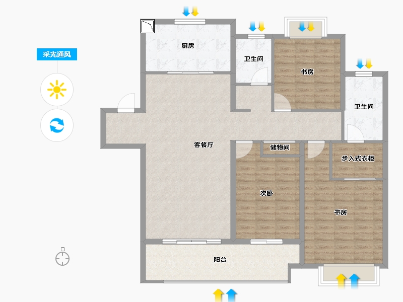 江苏省-徐州市-万科翡翠之光-128.00-户型库-采光通风