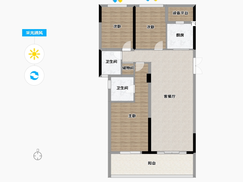 浙江省-金华市-八号公馆-124.00-户型库-采光通风