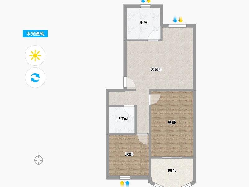 河南省-郑州市-高新区乡镇府家属院-69.12-户型库-采光通风