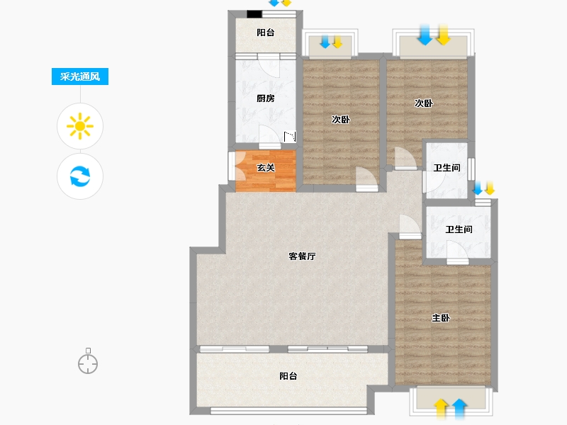 重庆-重庆市-鹏润悦秀上东-109.54-户型库-采光通风