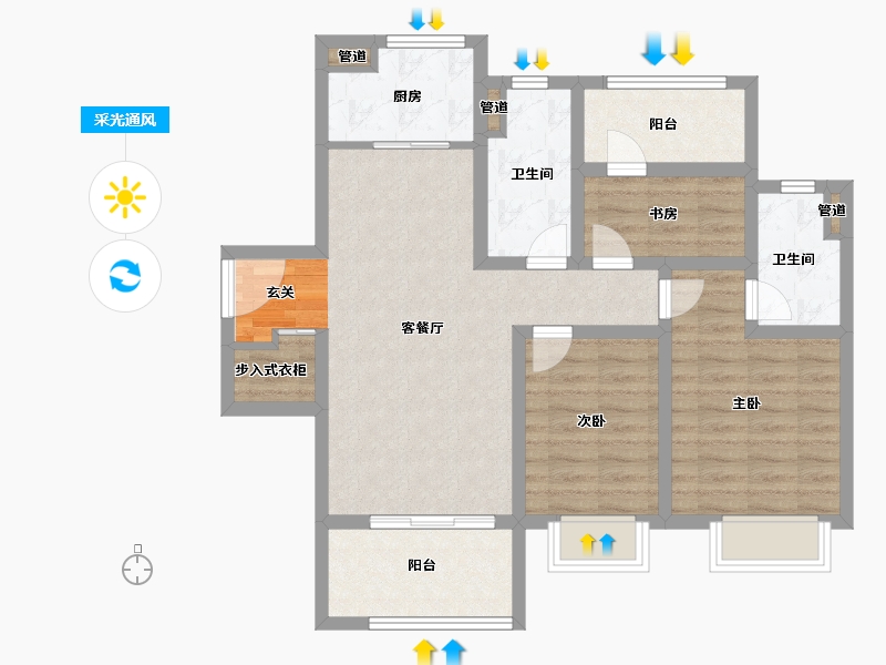 山东省-烟台市-中海燕矶听潮-85.00-户型库-采光通风