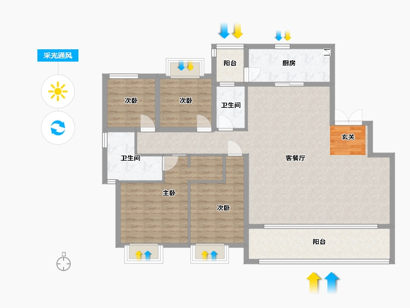 重庆-重庆市-江城铭著-131.18-户型库-采光通风