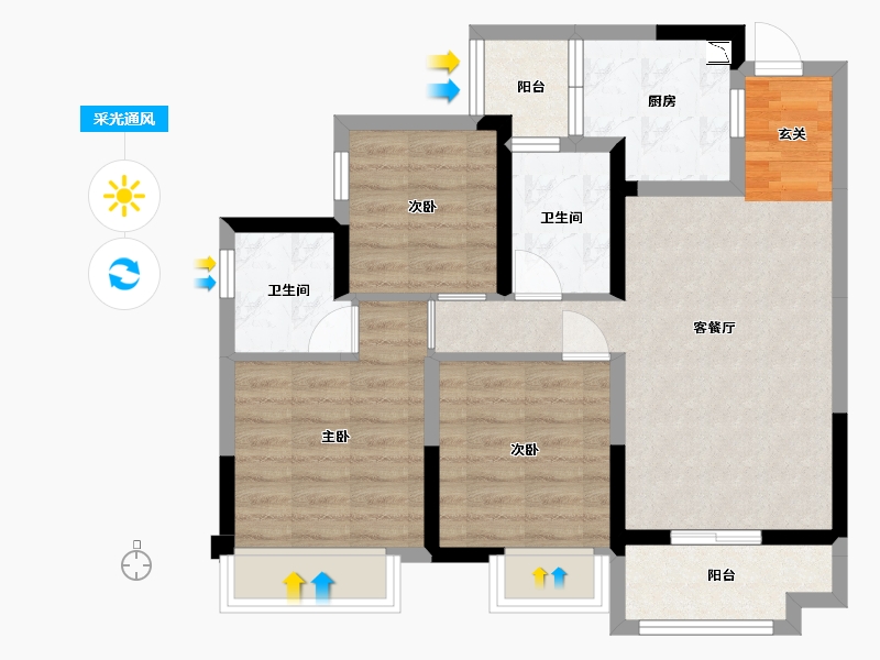 重庆-重庆市-象屿观悦府-71.76-户型库-采光通风