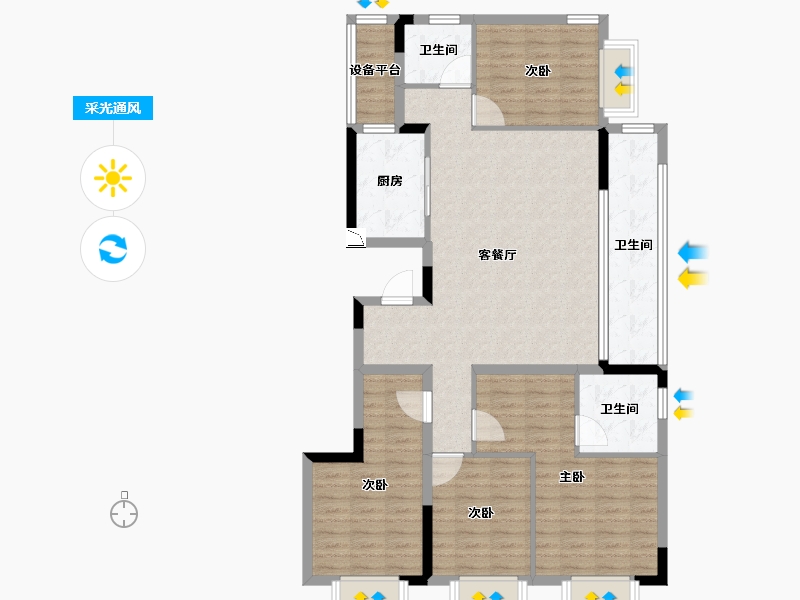 浙江省-宁波市-杭州湾融创壹号院-116.80-户型库-采光通风