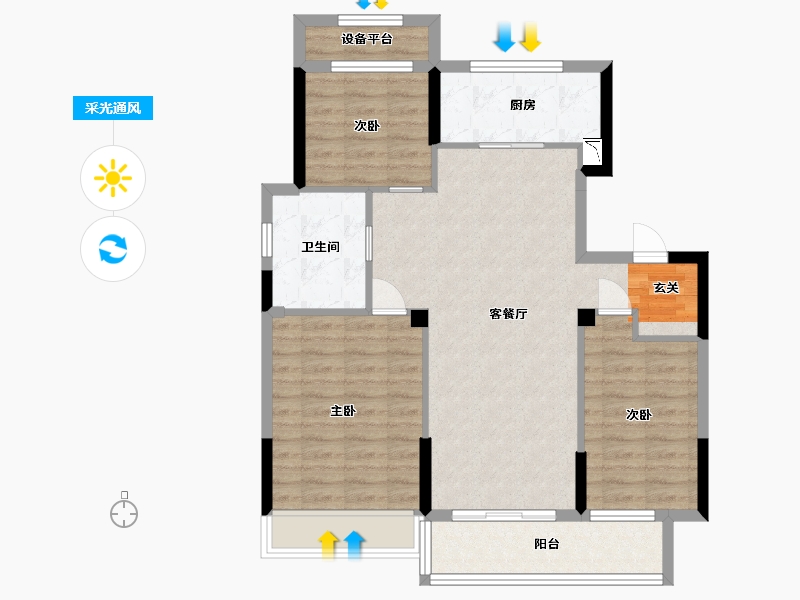 安徽省-宿州市-万兴・龙玺台-88.76-户型库-采光通风