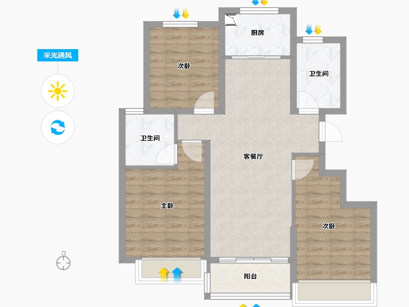 浙江省-温州市-华侨城欢乐天地-81.60-户型库-采光通风