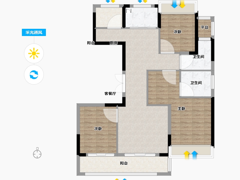 浙江省-温州市-时代瓯海壹品-102.40-户型库-采光通风