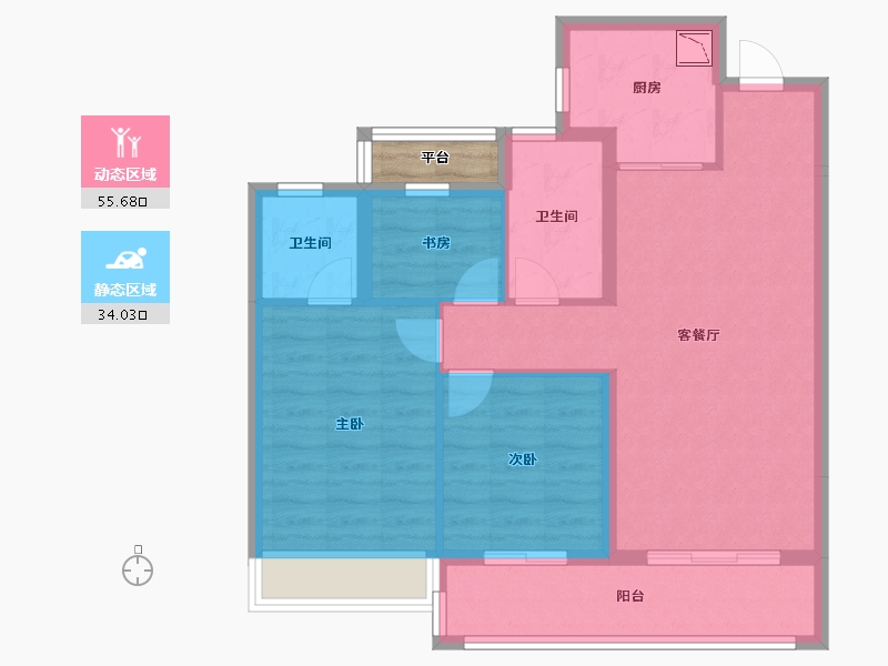 浙江省-温州市-龙湖龙誉城-81.90-户型库-动静分区