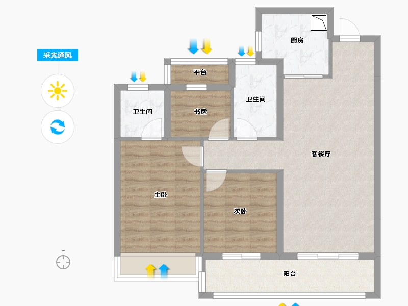 浙江省-温州市-龙湖龙誉城-81.90-户型库-采光通风