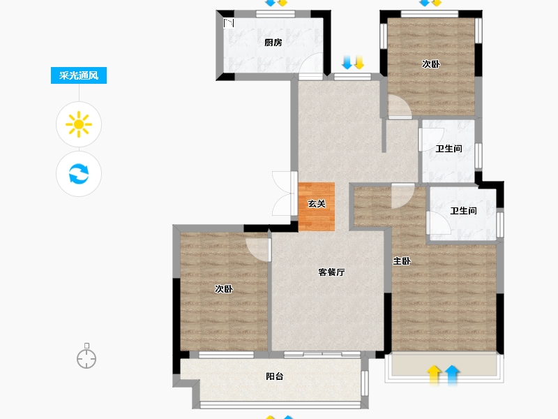 浙江省-绍兴市-中梁越江府-94.99-户型库-采光通风