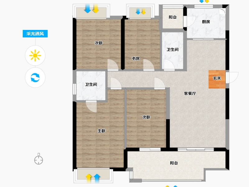 湖南省-长沙市-浏阳恒大华府-111.78-户型库-采光通风