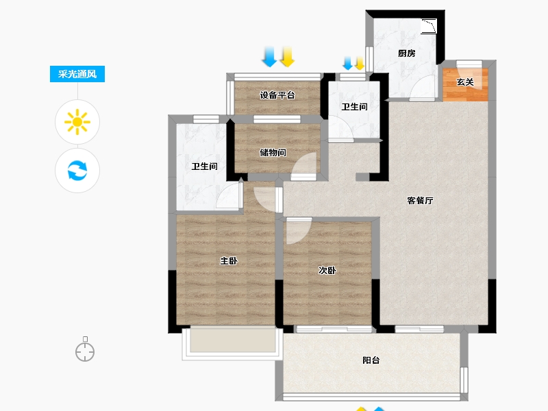 安徽省-亳州市-圣桦·锦江天玺-80.44-户型库-采光通风