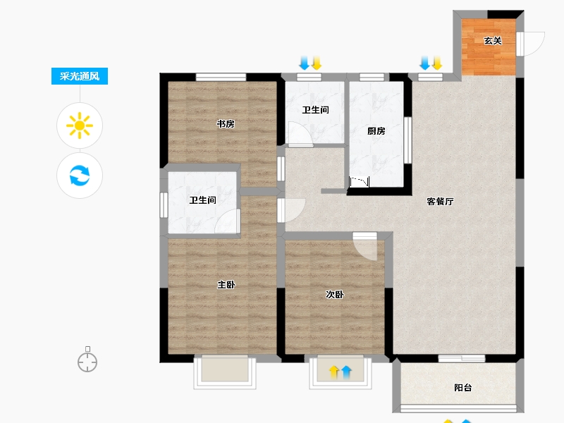 河南省-洛阳市-华耀城佳兆业水岸新都-93.99-户型库-采光通风