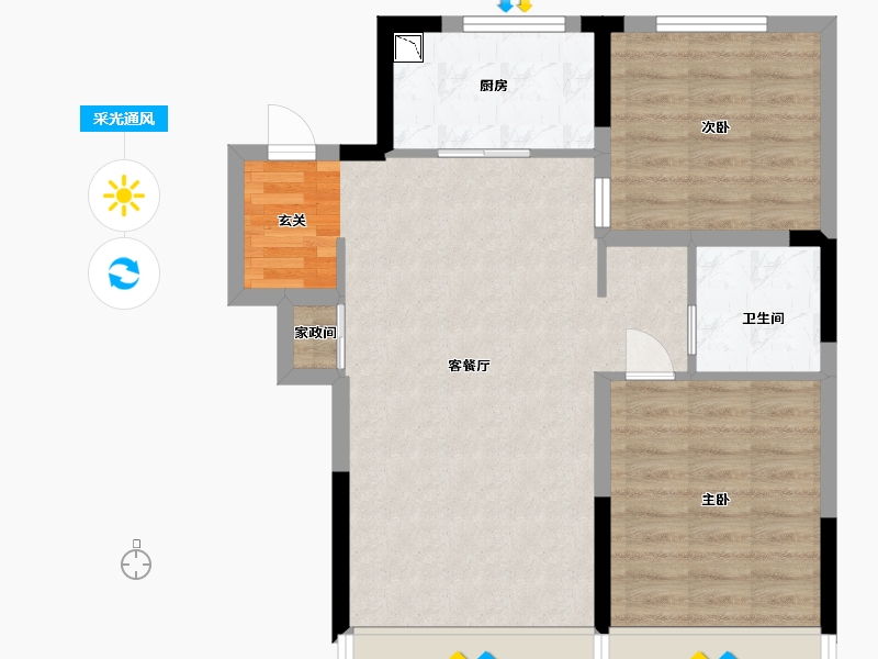 吉林省-长春市-万科向日葵小镇-66.78-户型库-采光通风