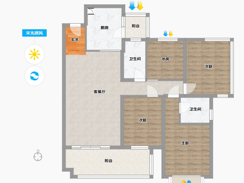 四川省-南充市-鸿通・翡翠城・紫曦府-106.48-户型库-采光通风