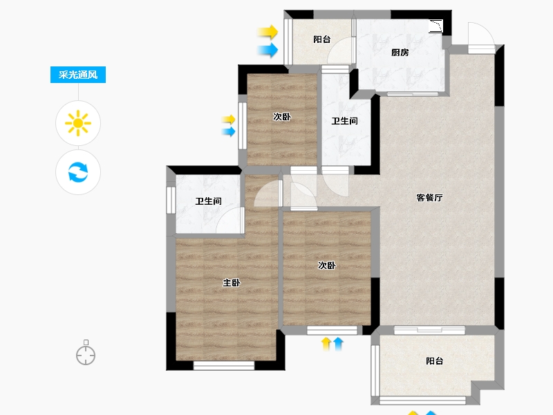 四川省-南充市-鸿通・翡翠城・紫云府-71.00-户型库-采光通风