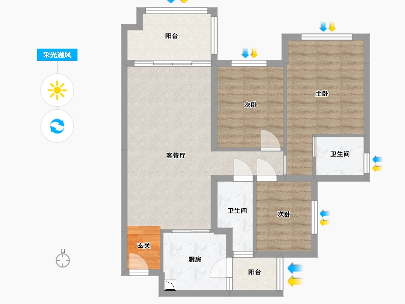 四川省-南充市-鸿通・富春山居-77.14-户型库-采光通风