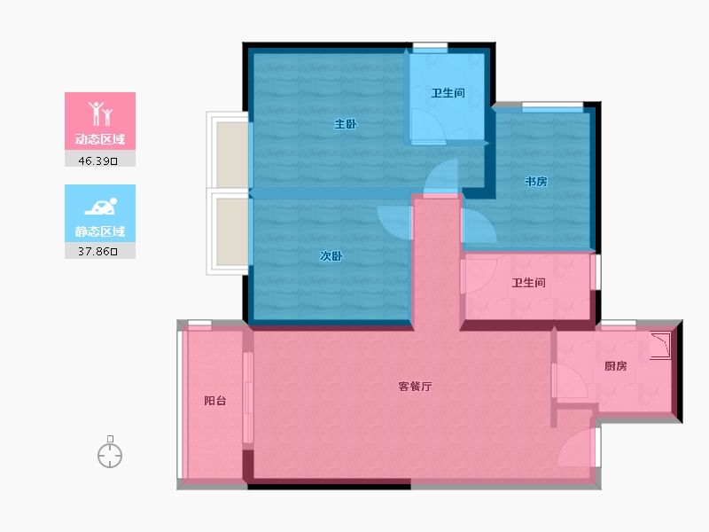 湖北省-武汉市-福星惠誉东湖城四期C3B-74.33-户型库-动静分区