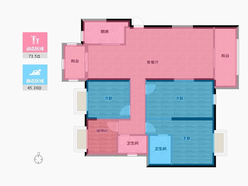 湖南省-长沙市-梅溪湖金茂湾-106.57-户型库-动静分区