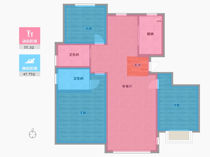 山东省-青岛市-鑫江・桂花园・汀香-91.97-户型库-动静分区