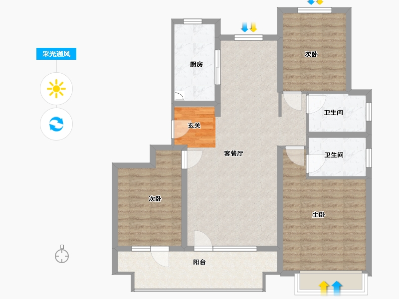 山东省-青岛市-海尔产城创白云山花园-102.40-户型库-采光通风