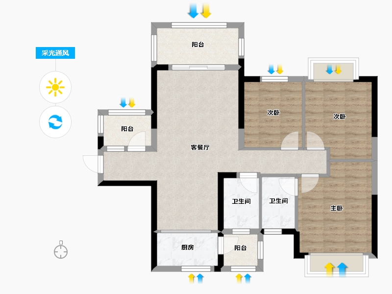 广西壮族自治区-柳州市-君悦兰亭-85.61-户型库-采光通风