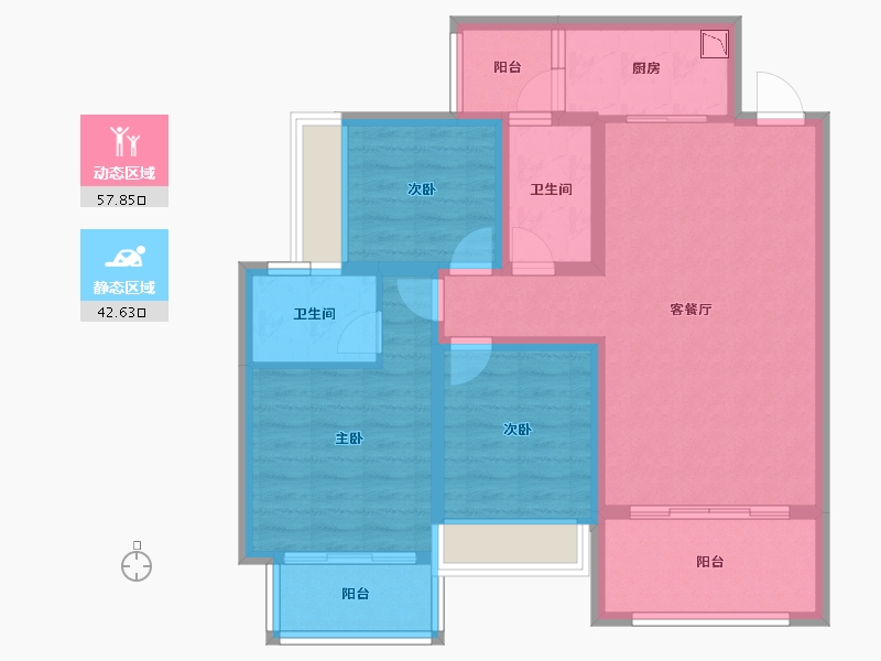 贵州省-遵义市-绥阳林达阳光城-88.91-户型库-动静分区