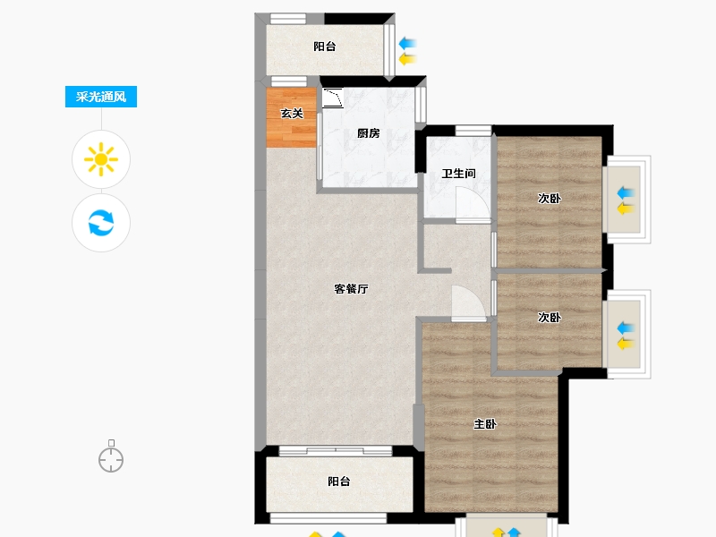 广东省-佛山市-时代云图（三水）-64.65-户型库-采光通风