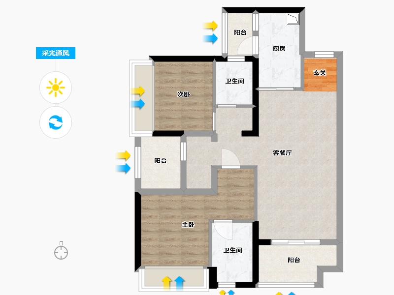 广东省-佛山市-招商岸芷汀兰-74.40-户型库-采光通风