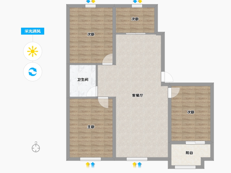 山东省-潍坊市-青云国际城-90.92-户型库-采光通风