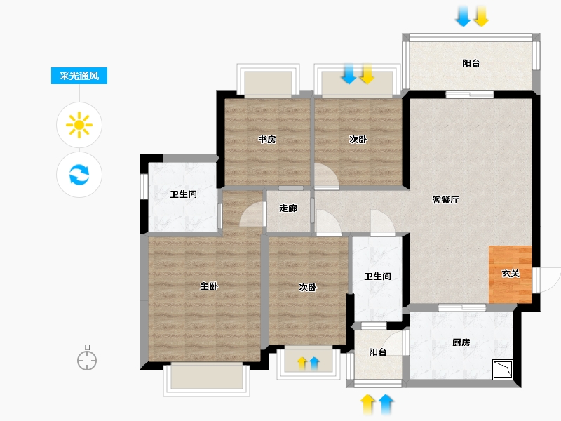 广东省-佛山市-佛山恒大御澜庭-96.34-户型库-采光通风