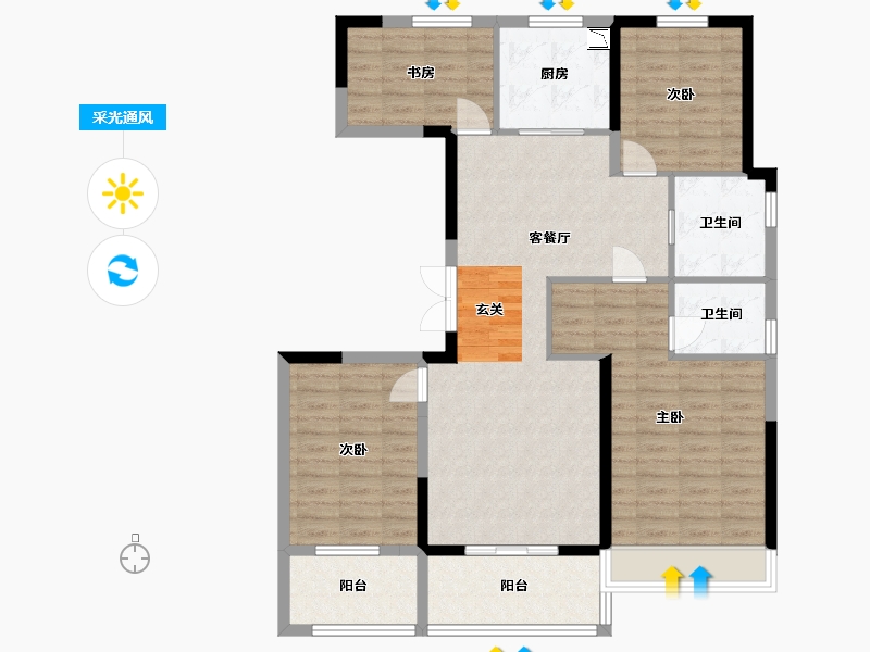 江苏省-扬州市-佳源玖珑湾-111.20-户型库-采光通风