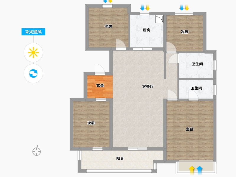 江苏省-扬州市-中海上东区-106.40-户型库-采光通风