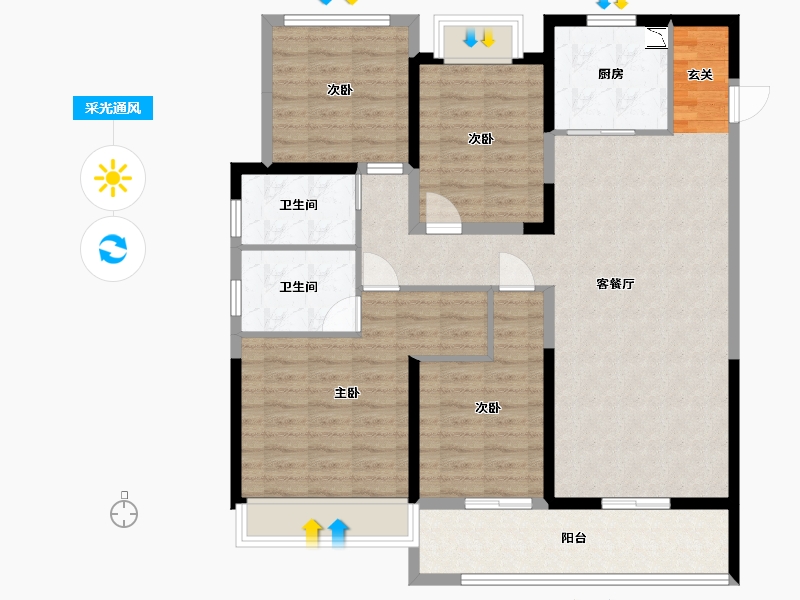 江苏省-苏州市-荷岸晓风花园-112.00-户型库-采光通风