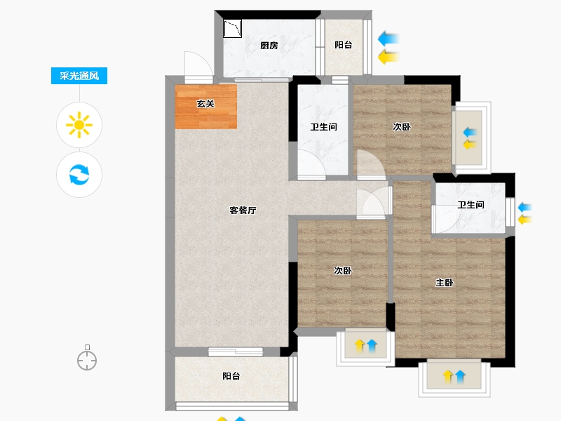 广东省-东莞市-天麟八号公馆-69.21-户型库-采光通风