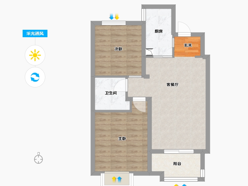 河北省-石家庄市-万科翡翠书院-56.96-户型库-采光通风