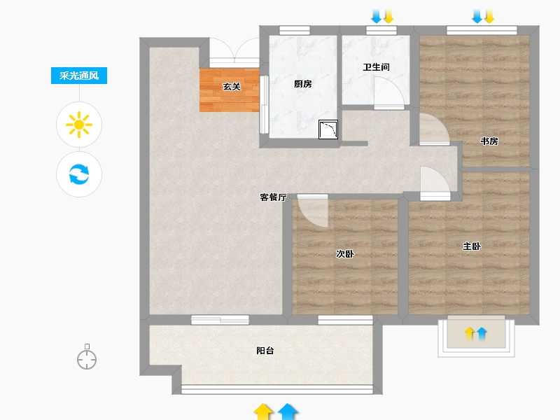 河北省-石家庄市-万科翡翠书院-74.67-户型库-采光通风