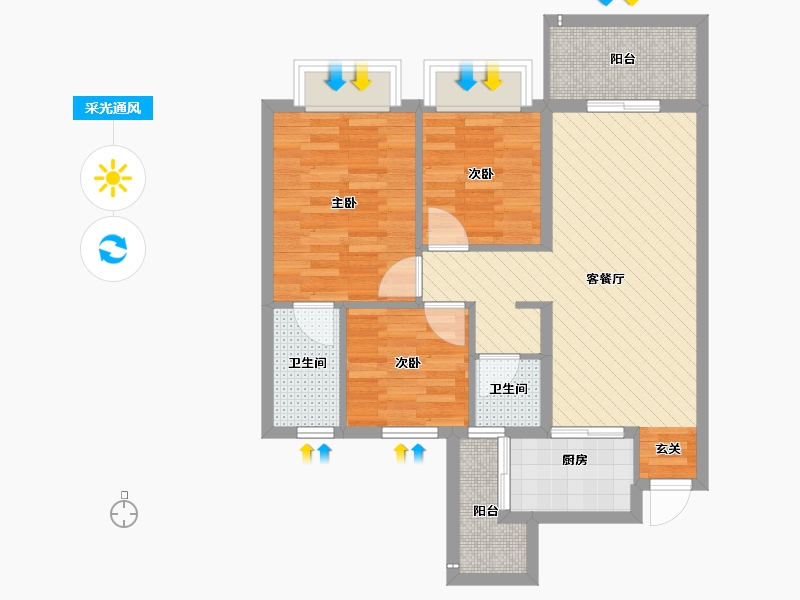 四川省-乐山市-嘉州新城滟澜洲-69.48-户型库-采光通风